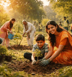 Indian volunteers planting trees