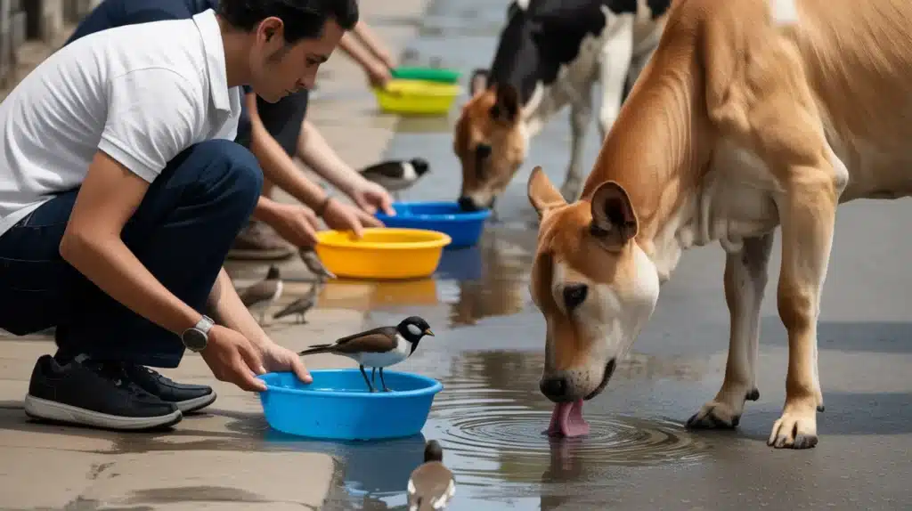 Volunteers feeding