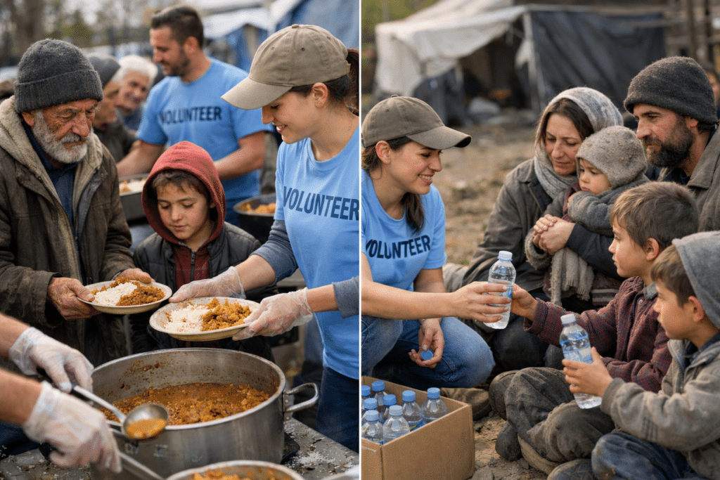 Volunteers serving food