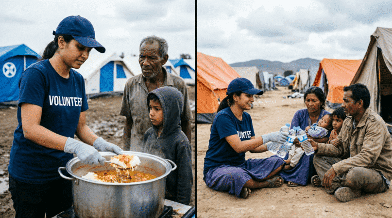 Volunteers serving food