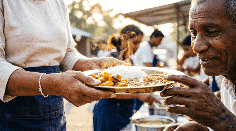 indian volunteers serving food