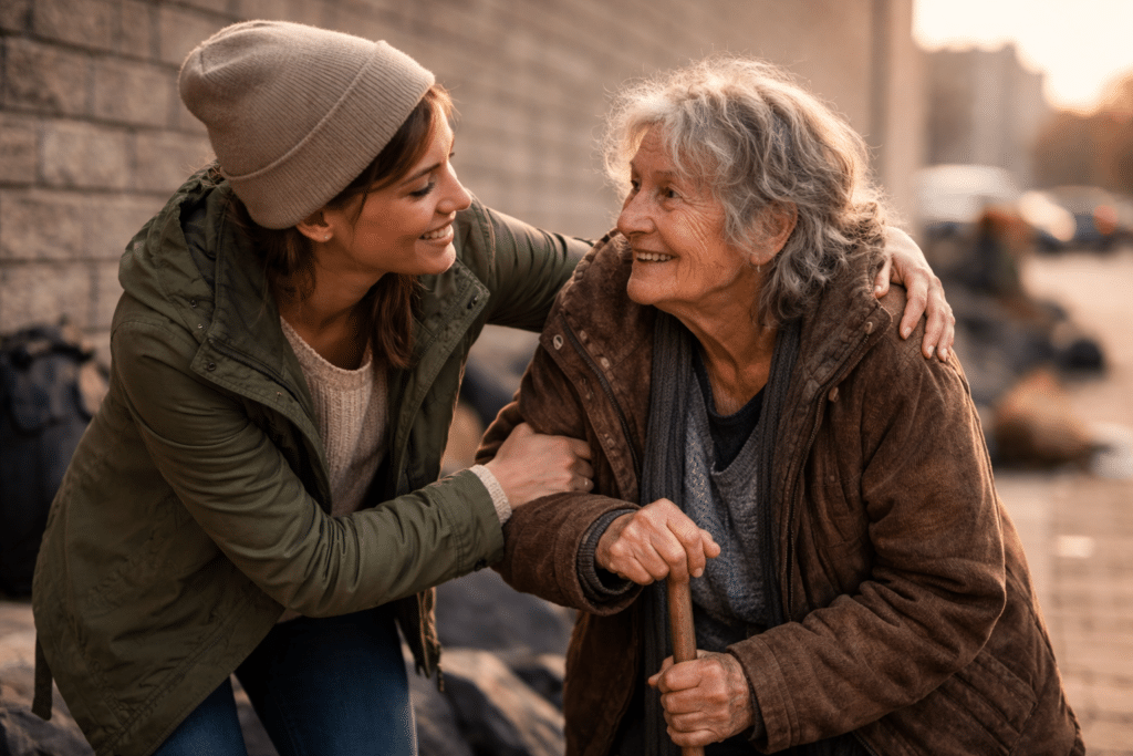 volunteer gently helping