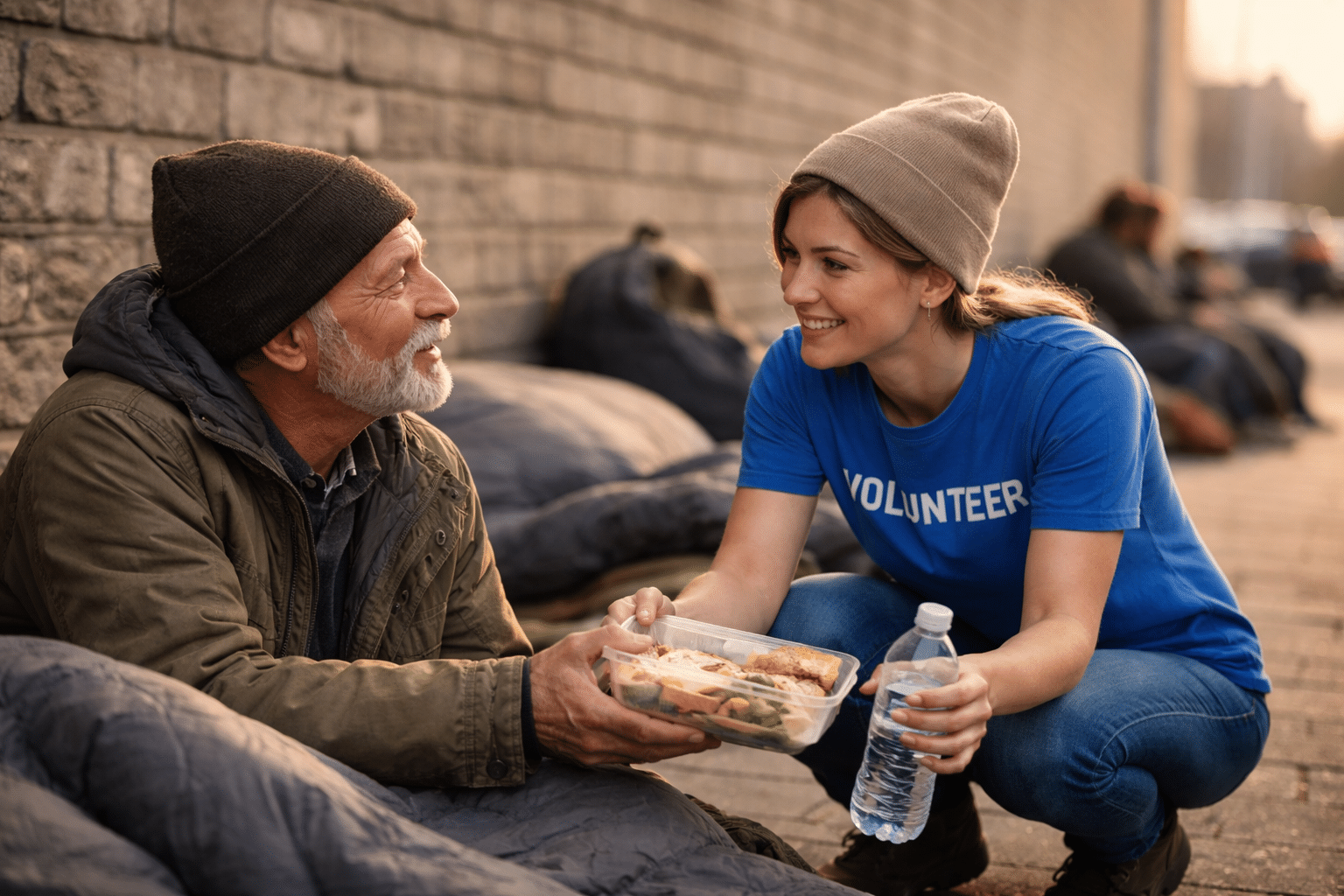 volunteer handing a meal