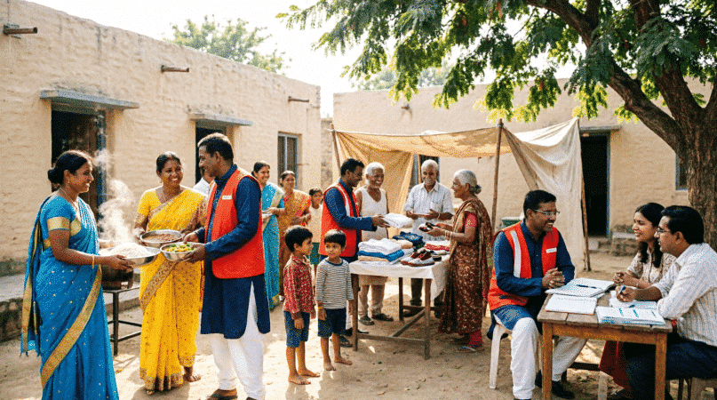 volunteers distributing nutritious meals