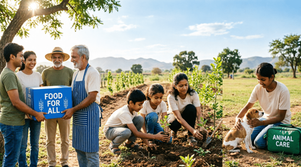 volunteers helping community together