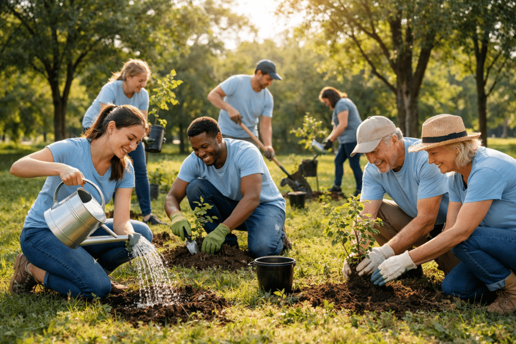 volunteers planting trees