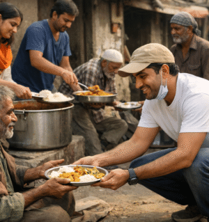 volunteers serving freshly cooked meals